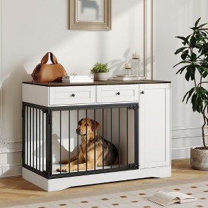 47'' Wooden Dog Crate Furniture, Chew-Resistant Indoor Dog Kennel with 2 Drawers, Decorative Dog Cage End Table for Small/Medium Dogs - 1 of 4