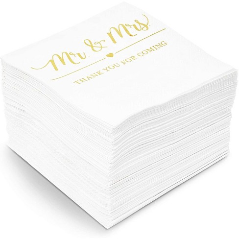 Sparkle And Bash 100x Mr Mrs Gold Foil Disposable Cocktail Napkins For Weddings Party White 5 Inch 3 Ply Target