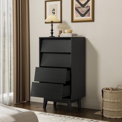 Fontoi Decorative Storage Cabinets, Vintage-style Storage Cabinets with 4 Drawers, Modern Nightstand for Bedroom, Black, 13.4"*37.4"*20"