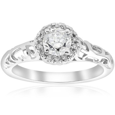 Pompeii3 5/8ct Vintage Diamond Halo Filigree Engagement Ring 14K White Gold