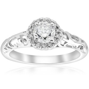 Pompeii3 5/8ct Vintage Diamond Halo Filigree Engagement Ring 14K White Gold - 1 of 4