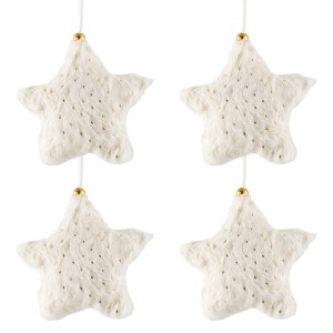 Northlight Faux Fur Star Plush Christmas Ornaments - 4.75" - Cream - Set of 4 - 1 of 4