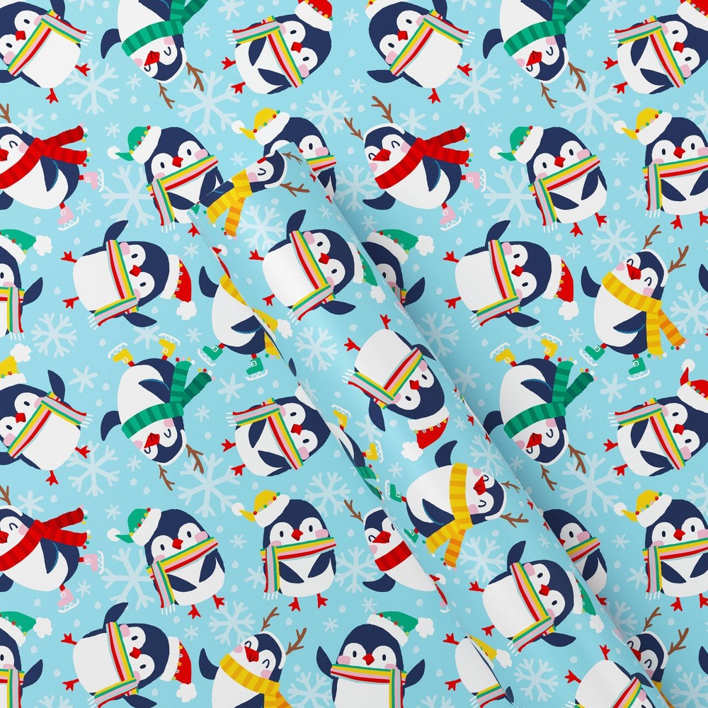 50 sq ft Penguin Christmas Gift Wrap Light Blue - Wondershop™ (5-Pack)