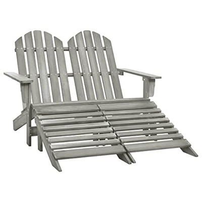 vidaXL 2-Seater Patio Adirondack Chair&Ottoman in Modern Gray - Solid Fir Wood - Outdoor Garden Relaxation Furniture