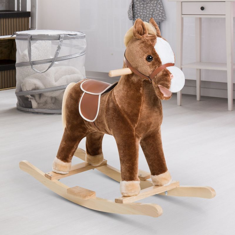 Qaba Kids Ride on Rocking Horse Toddler Plush Toy with Realistic Sounds for 3 Years Old Children - Brown, 3 of 9