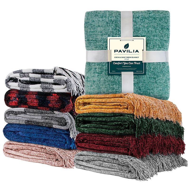 PAVILIA Chenille Throw Blanket with Woven Knitted Tassel Fringe for Couch, Living Room Decor and Bed, 5 of 6