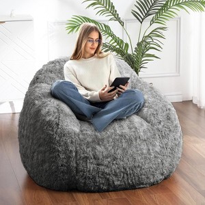 Plush Lazy Sofa with Armrest, Adult Bean Bag Couch, Soft Fluffy Lounge Chair for Reading, High-Density Foam Floor Sofa for Living Room Office - 1 of 4