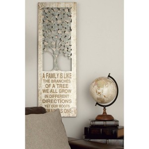 Wood Sign Tree Wall Decor Beige - Olivia & May: Farmhouse Style, Carved Iron Frame, Vertical Orientation - 1 of 4