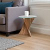 Modern Acacia Wood & Glass Accent Table Contemporary Side Table for Living Room, Bedroom, Home & Office 21" Brown - 2 of 4