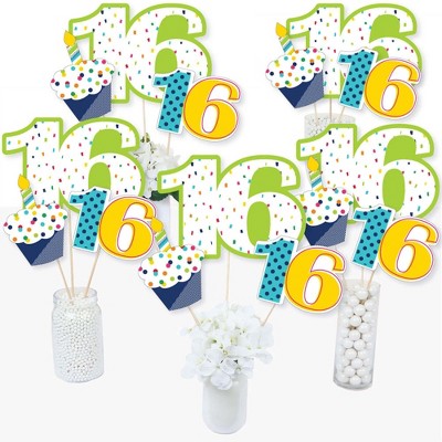 Big Dot of Happiness 16th Birthday - Cheerful Happy Birthday - Colorful Sweet Sixteen Birthday Party Centerpiece Sticks - Table Toppers - Set of 15