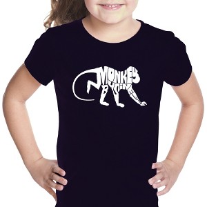 LA Pop Art Girl's Word Art T-shirt - Monkey Business - 1 of 4