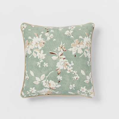Floral Printed Square Throw Pillow Light Green - Threshold™