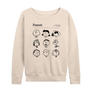 Women's - Peanuts - Snoopy and Friends Lightweight French Terry Wide Neck Long Sleeve Shirt - 1 of 4