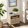 Rattan Nightstand, Boho Bedside Table with Storage Drawer & Metal Legs, Farmhouse Wood Small Night Stand End Table for Bedroom Living Room, 2 Packs - 3 of 4
