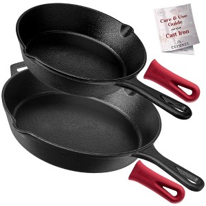 Cuisinel Cast Iron Skillet Set - 8" & 12" Pre-Seasoned Fry Pans with Heat-Resistant Handle Grips, Oven, Grill, Stovetop, BBQ, Campfire, Induction Safe - 1 of 4