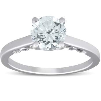 Pompeii3 1 1/2 Ct Diamond & CZ Engagement Ring 14k White Gold - Size 7