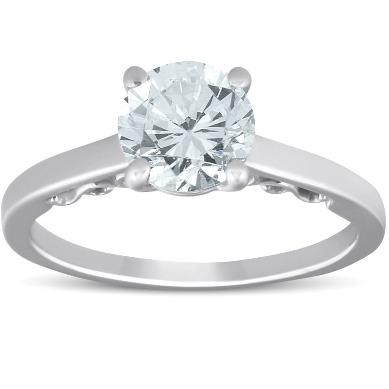 Pompeii3 1 1/2 Ct Diamond & CZ Engagement Ring 14k White Gold - Size 7, 1 of 6
