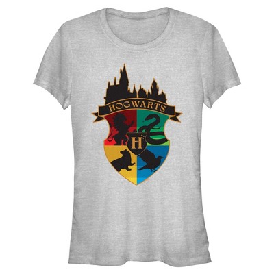 Juniors Harry Potter Outline Hogwarts Crest T Shirt