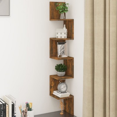 vidaXL Wall Corner Shelf Smoked Oak 7.9 in.x7.9 in.x50.2 in. Engineered Wood
