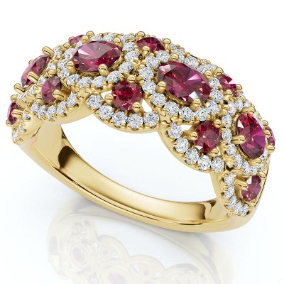 Pompeii3 1Ct Wavy Ruby & Diamond Ring 14k Gold Lab Created