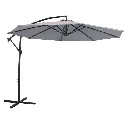 Sunnydaze Outdoor Steel Cantilever Offset Patio Umbrella with Air Vent, Crank, and Base - 9' - Smoke