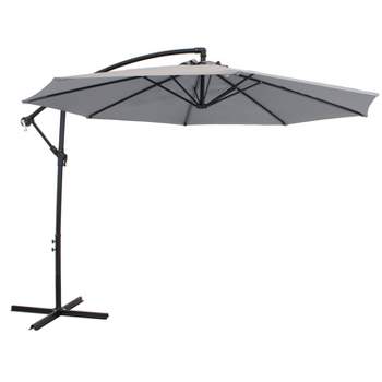Sunnydaze Outdoor Steel Cantilever Offset Patio Umbrella with Air Vent, Crank, and Base - 9.25'