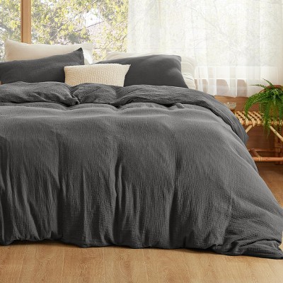 100% Muslin Cotton Duvet Cover Ultra-Soft Breathable & Lightweight Linen Like Gauze Comforter Cover Set with Button Closure and Corner Ties