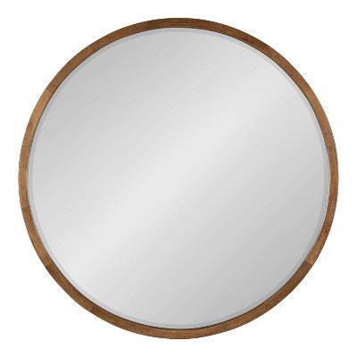 30" X 30" Hutton Round Wood Wall Mirror Natural - Kate And Laurel: Wall ...