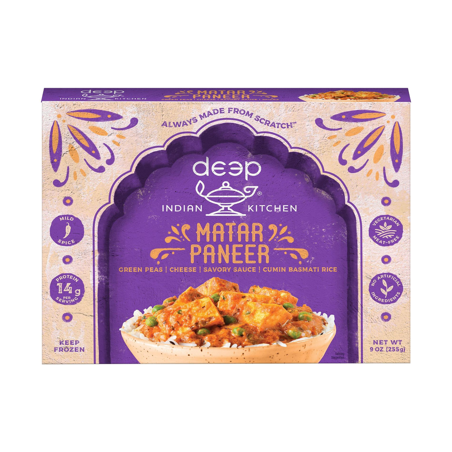 Deep Indian Kitchen Frozen Gluten Free Matar Paneer with Rice - 9oz