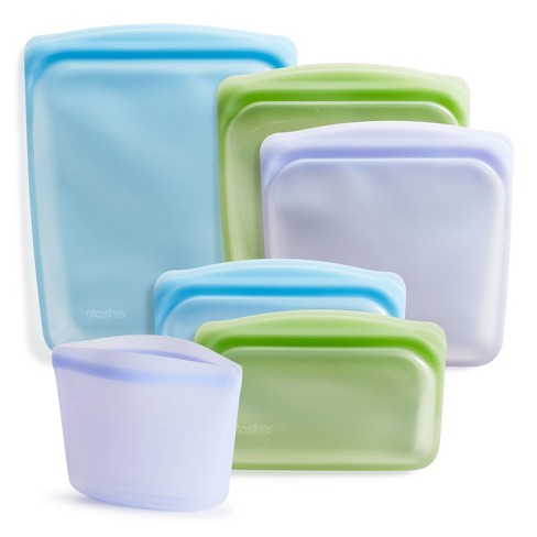 Stasher Reusable Silicone Storage Bag, Food Storage Container, Microwave  and Dishwasher Safe, Leak-free, Bundle 6-Pack, Ocean