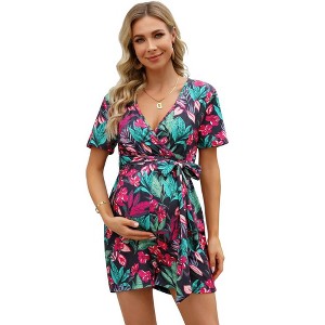 LXT- Maternity Jumpsuit High Waist Nursing Romper with Belt - 1 of 4