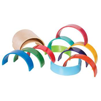 Kaplan Early Learning Colorful Wooden Rainbow Arches and Tunnels - 12 Pieces