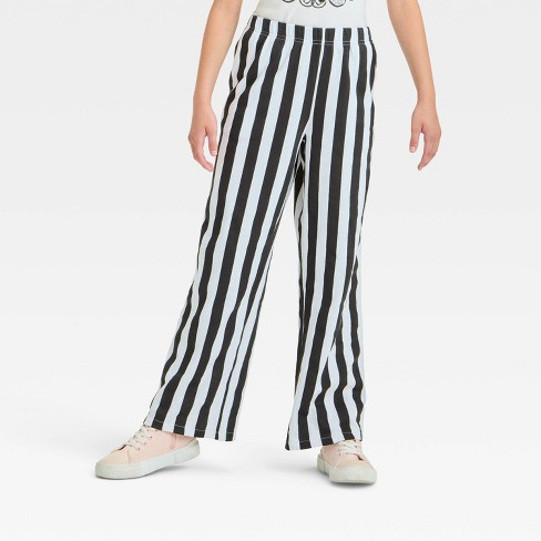 Black and white striped pants girls online