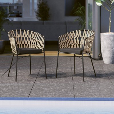 2pk Outdoor Wrapped Rope Dining Arm Chairs with Cushions - Black - TK Classics