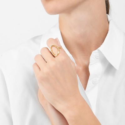 Adornia 14k Gold Plated Open Hammered Oval Ring - image 2