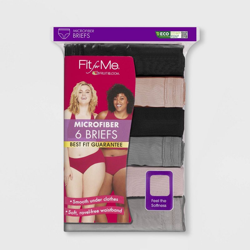 Fit for Me by Fruit of the Loom Women's Plus 6pk Microfiber Classic Briefs - Black/Gray/Beige, 3 of 6