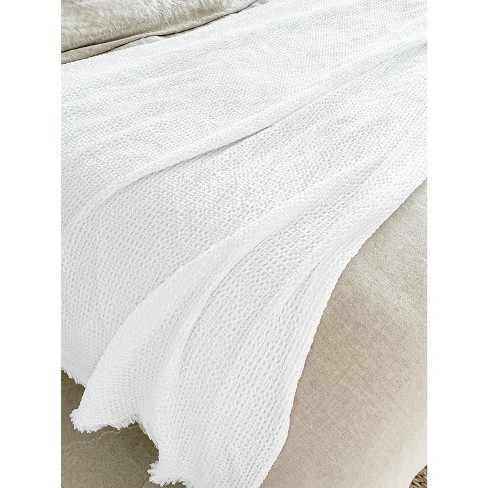 White Cotton Waffle Weave Bed Blanket - Anaya - image 1 of 4