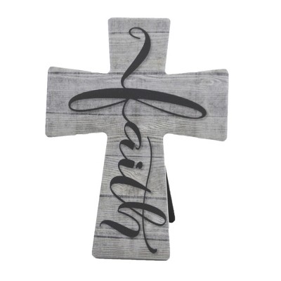 Religious 7.75" Faith Cross With Easel Wood Look Plank  -  Freestanding Signs