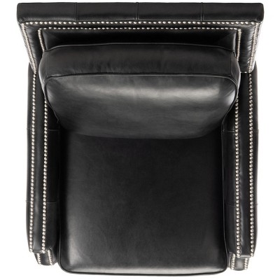 Black Leather Recliner with Wood Legs and Nailhead Trim