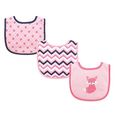 Luvable Friends Baby Girl Cotton Drooler Bibs with Fiber Filling 3pk, Foxy, One Size