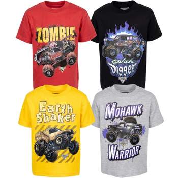 Monster Jam El Toro Loco Grave Digger Megalodon 4 Pack Graphic T-Shirts Navy/Gray/Charcoal/Red 