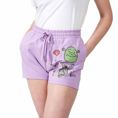 Shrek Donkey & Shrek With Mushrooms & Butterflies Women's Purple Sweat Shorts