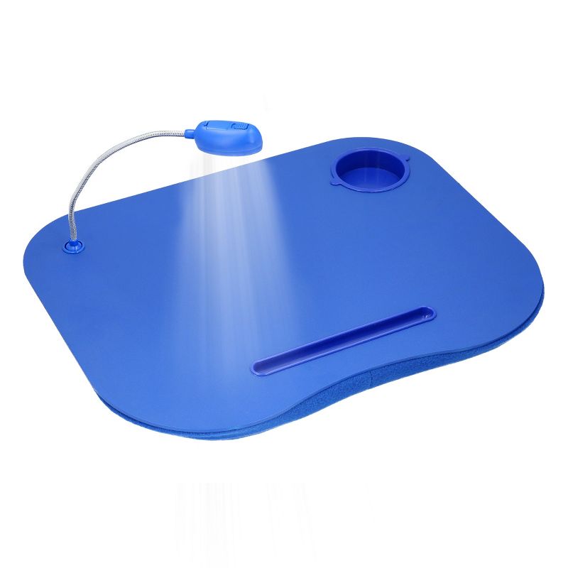 Hastings Home Portable Cushioned Lap Desk with Removable Gooseneck LED Light, Cup Holder, and Pen Slot - Blue, 1 of 7