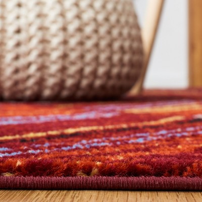 Red and Terracotta Geometric Synthetic Rectangular Area Rug