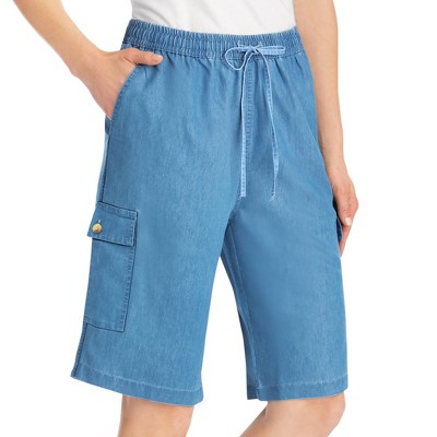 Collections Etc Versatile Double Cargo Pocket Denim Bermuda Drawstring Shorts