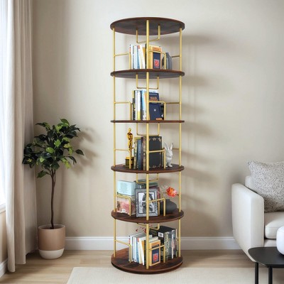 YONWAY 5 Tier Rotating Bookshelf, Narrow Corner Floor Standing Spinning Bookcase, Stackable Spinning Bookshelf Tower, Display Shelf for Home Office