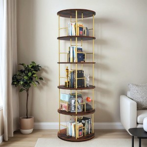 YONWAY 5 Tier Rotating Bookshelf, Narrow Corner Floor Standing Spinning Bookcase, Stackable Spinning Bookshelf Tower, Display Shelf for Home Office - 1 of 4