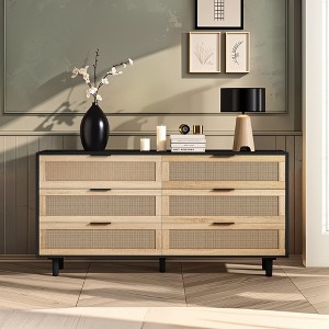 VYNXARIA 59" Black Rattan Storage Cabinet with 6 Drawers for Bedroom & Living Room - 1 of 4