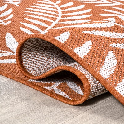 JONATHAN  Y Santa Monica Nevis Palm Frond 2 x 10 (ft) Loomed Polypropylene Orange/Cream Rectangular Indoor/Outdoor Floral/Botanical Coastal Runner rug
