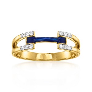 Ross-Simons 0.10 ct. t.w. Diamond and Blue Enamel Ring in 18kt Gold Over Sterling - 1 of 4